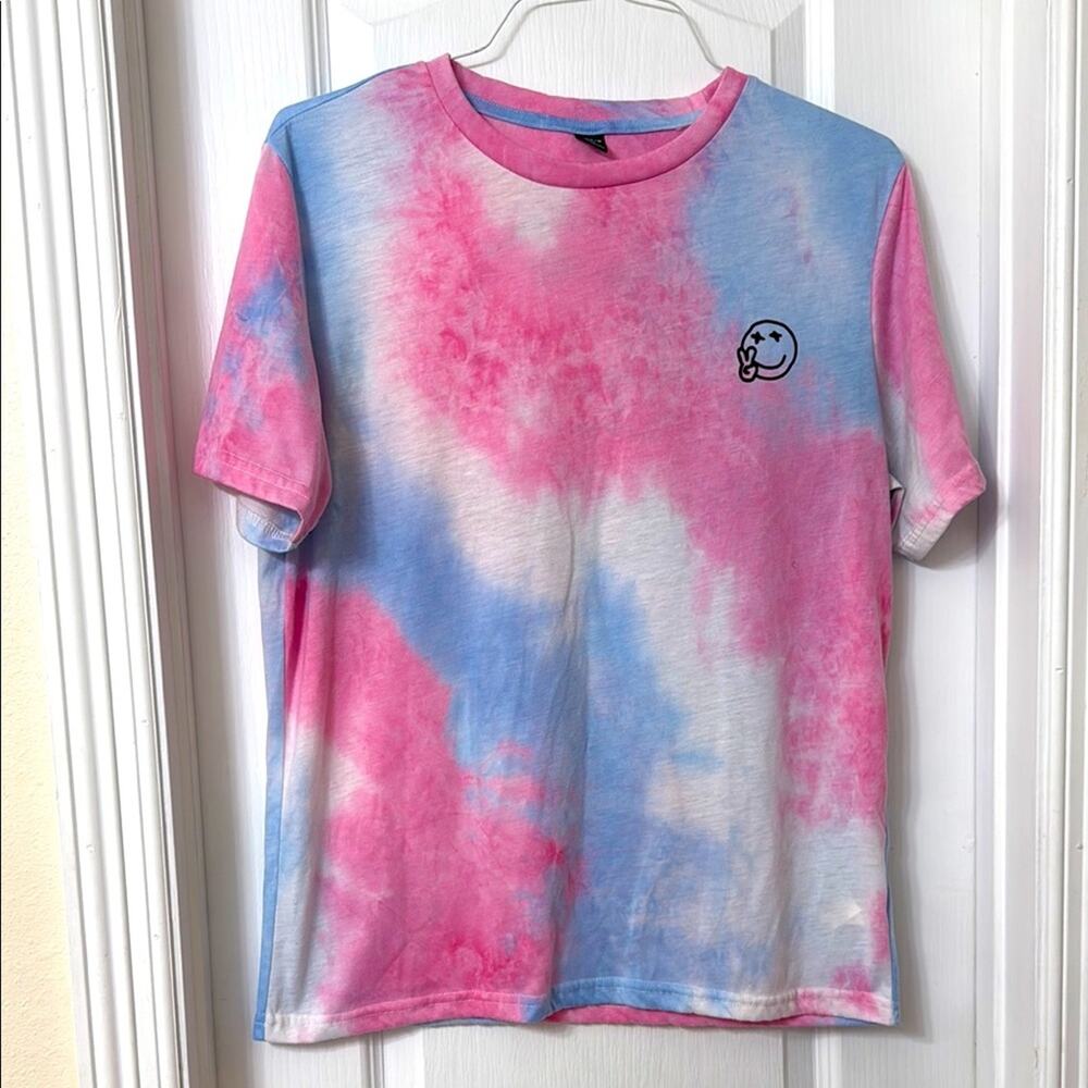 Shein pink and blue tie-dye T-shirt smilie size L